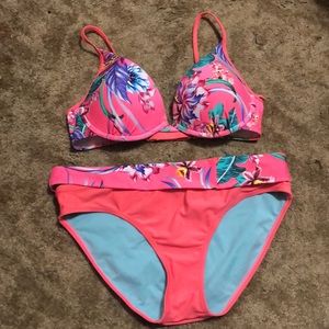 Heat pink and blue floral bikini